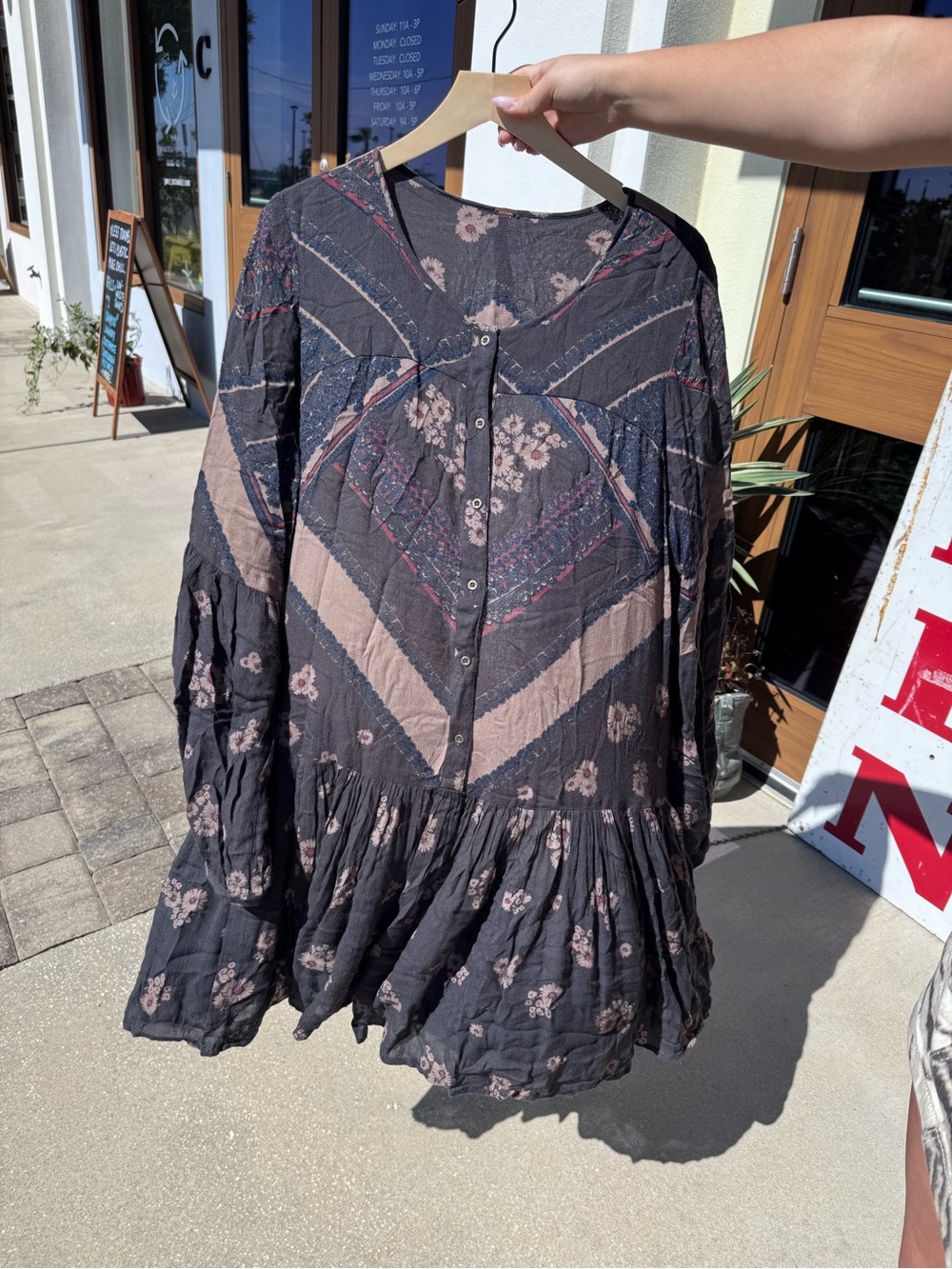 Free People Boho Dress - chocolate brown and tan with mixed florals